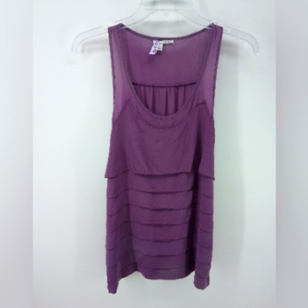 Halogen 100% Silk Purple Tiered Layering Sleeveless Top XS Career